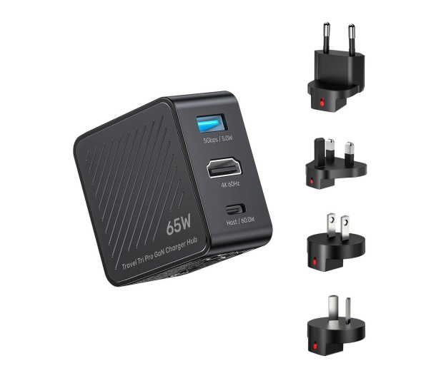 Unitek Hub podróżny GaN 3w1 HDMI/USB-A/USB-C 4k 60Hz PD 65W - 1529986 - zdjęcie